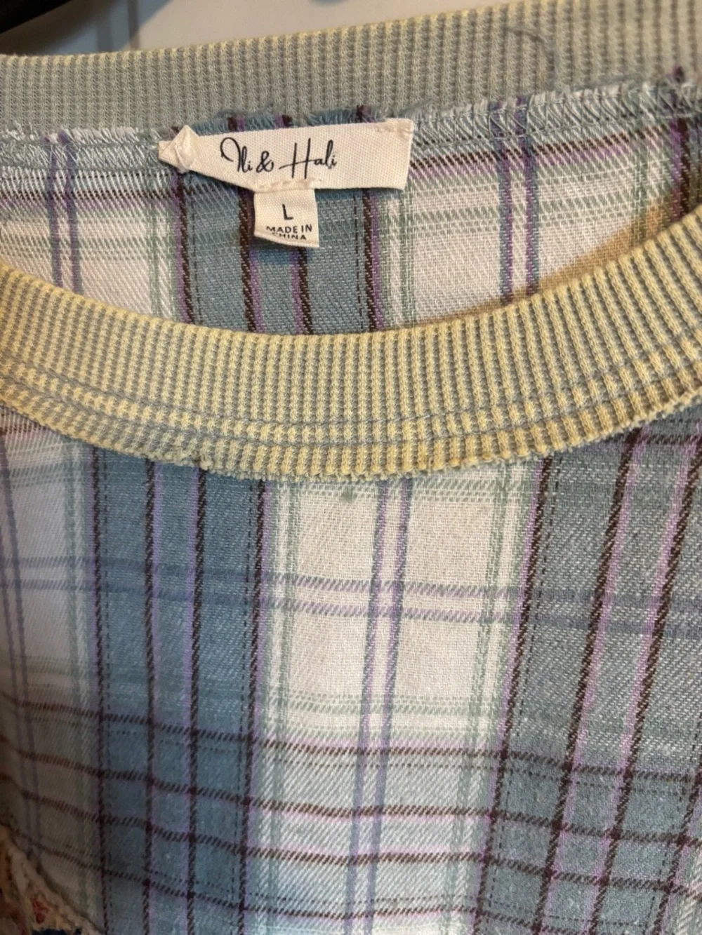 Oli & Hali Patchwork Star Pullover in Neutrals and Dusty Blue - Picture 2 of 4